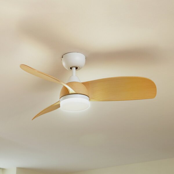 Lindby Ventilator de tavan LED Enon, alb/color lemn, DC, silențios, reglabil, Alb, Camera de zi / sufragerie, Metal, Modern
