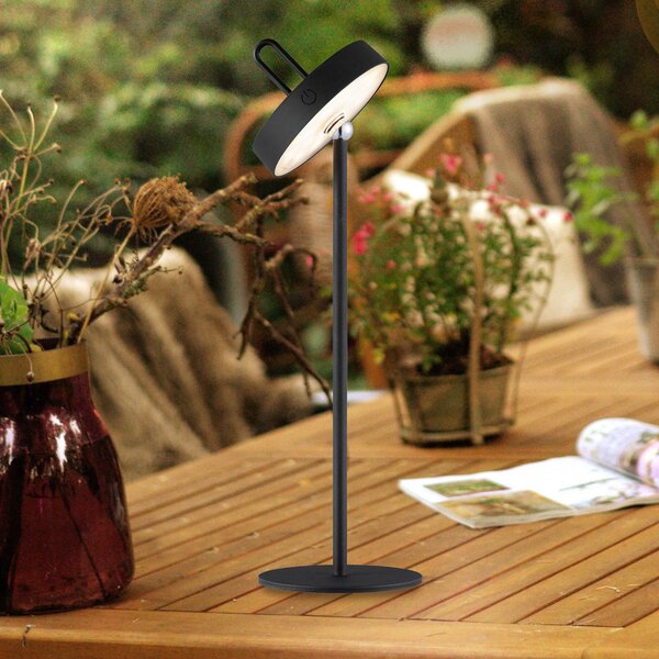 JUST LIGHT. GmbH Amag LED lampă de masă reîncărcabilă, negru, fier, IP44, reglabil, Negru, Camera de zi / sufragerie, Metal, Modern