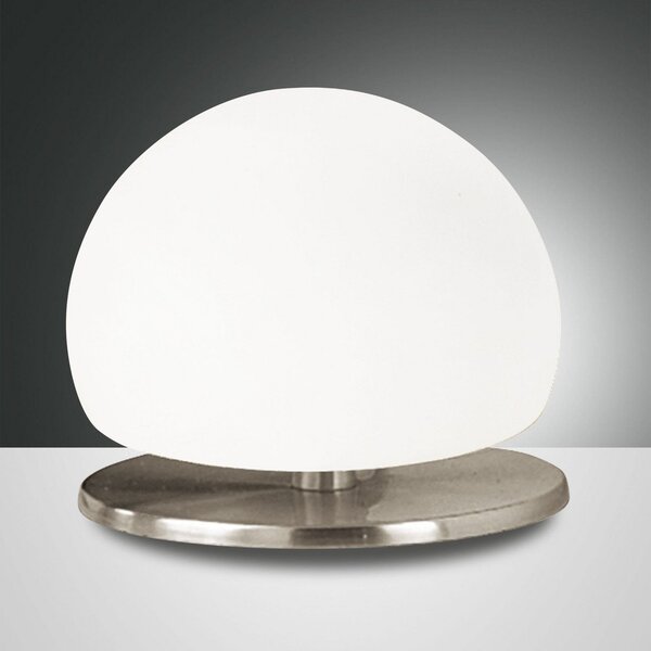 Fabas Luce Lampă de masă Morgana, nichel / alb, dimmer tactil, 3.000 K, reglabil, Alb, dormitor, Sticlă, Modern