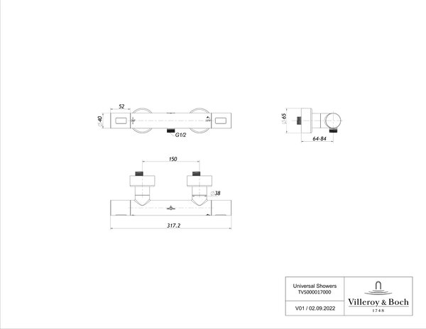Villeroy & Boch Universal Taps & Fittings baterie de duș perete cu termostat crom TVS00001700061