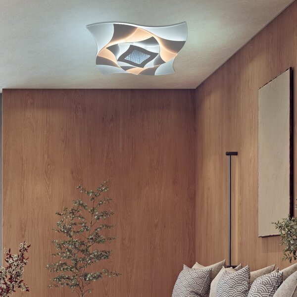 Näve Plafonieră LED Liora, alb, metal, lungime 46 cm, CCT, 3D, reglabil, Alb, Camera de zi / sufragerie, Metal, Modern