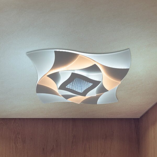Näve Plafonieră LED Liora, alb, metal, lungime 46 cm, CCT, 3D, reglabil, Alb, Camera de zi / sufragerie, Metal, Modern
