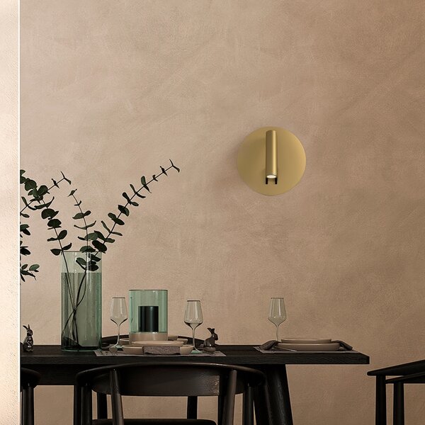 Maytoni Aplică de perete cu LED iOS 176, aurie, rotundă, aluminiu, Auriu / Alamă, dormitor, Aluminiu, Modern