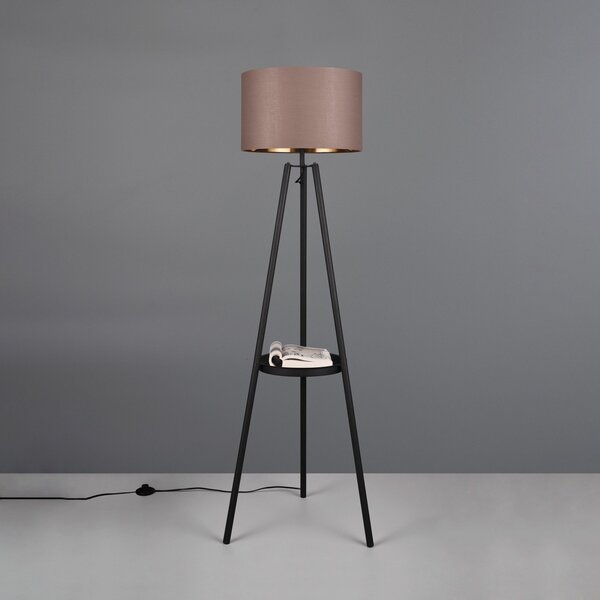 Reality Leuchten Colette lampadar, 3 picioare, negru/taupe, Negru, Camera de zi / sufragerie, Metal, Tripod