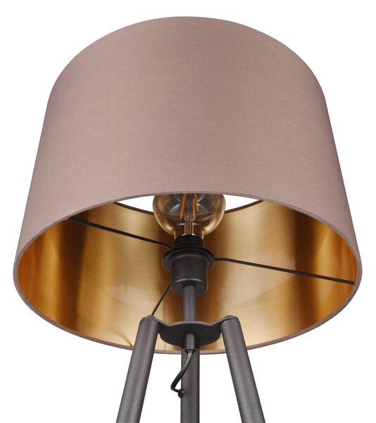 Reality Leuchten Colette lampadar, 3 picioare, negru/taupe, Negru, Camera de zi / sufragerie, Metal, Tripod