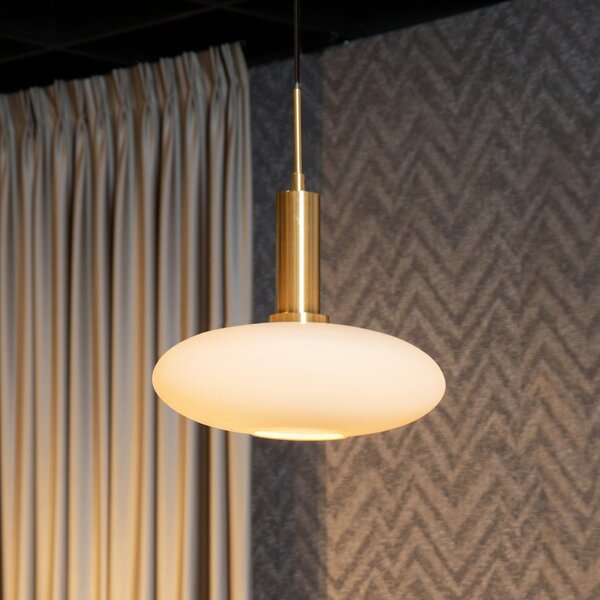Lucide Lampă suspendată Singala, Ø 30 cm, sticlă, 1 bec, opal, E27, reglabil, Alb, Camera de zi / sufragerie, Sticlă, Modern