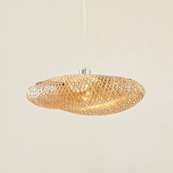 Lindby Lampă suspendată Eleane, bambus, natural, Ø 50 cm, reglabil, Lemn, Camera de zi / sufragerie, Bamboo, Casă de țară / Rustic