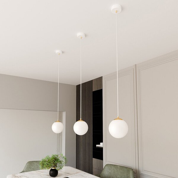 EMIBIG LIGHTING Lampă suspendată Royal, alb opal/alb, sticlă, E14, reglabil, Alb, Camera de zi / sufragerie, Sticlă, Modern