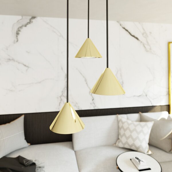 EMIBIG LIGHTING Lampă suspendată Elit, 3 becuri, Ø 20 cm, negru/auriu, metal, reglabil, Auriu / Alamă, Camera de zi / sufragerie, Metal, Modern, Pandantive la pachet