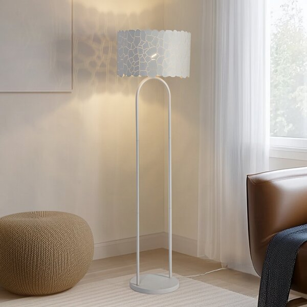 Lindby Aralena lampadar, alb, metal, înălțime 143,5 cm, Alb, Camera de zi / sufragerie, Metal, Modern