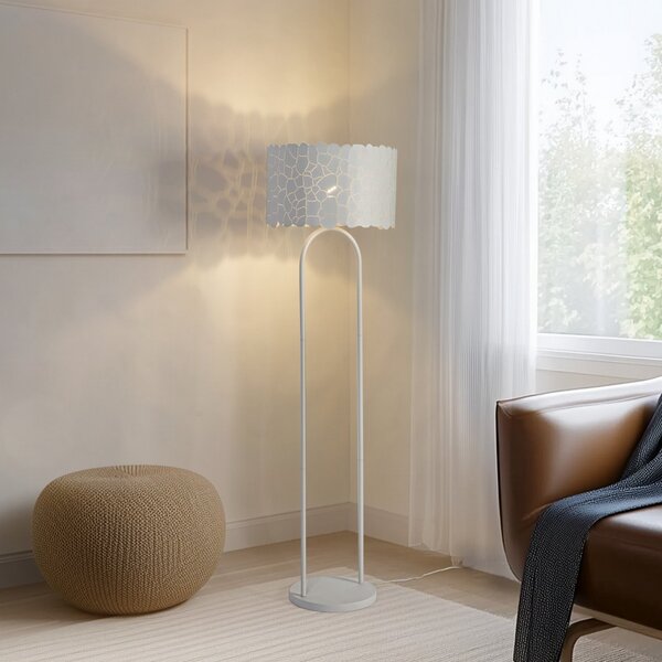 Lindby Aralena lampadar, alb, metal, înălțime 143,5 cm, Alb, Camera de zi / sufragerie, Metal, Modern