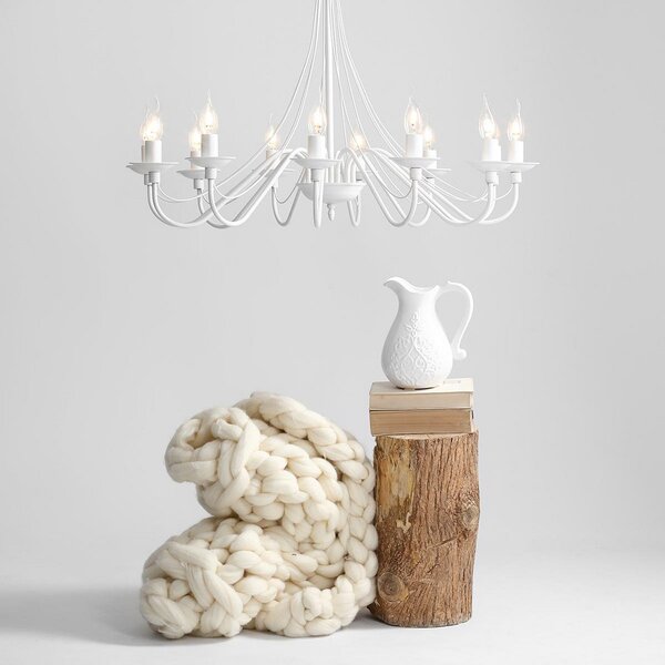 Candelabru roz, alb, 12 becuri, metal