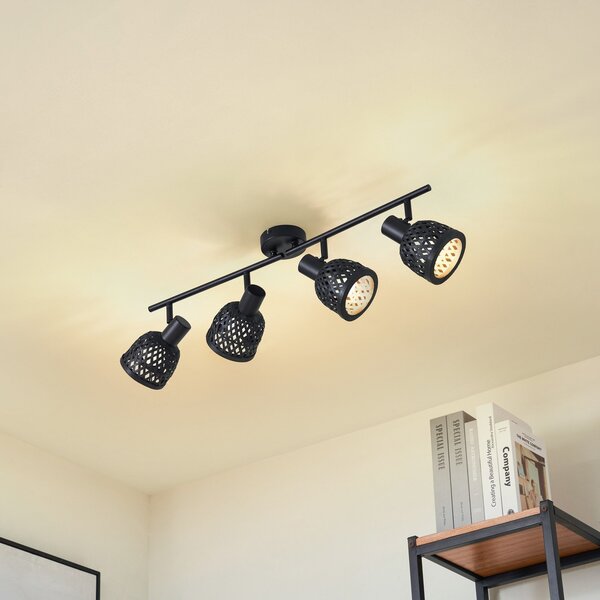 Plafoniere Lindby, Eskil, reglabil, Negru, Sala de mese, Bamboo, Modern