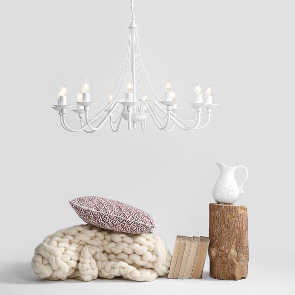 Candelabru roz, alb, 12 becuri, metal