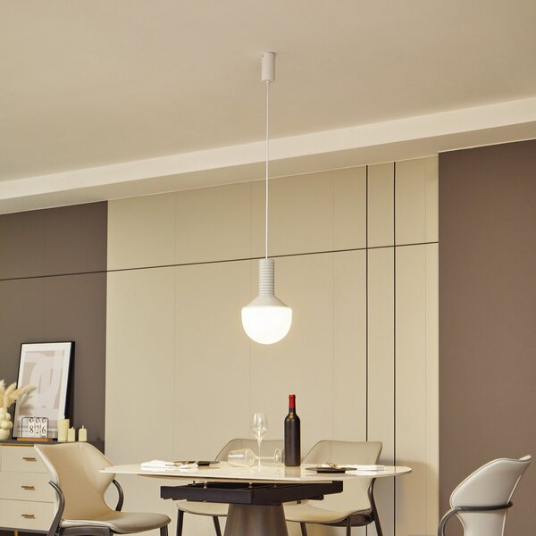 Lucande lampă suspendată Florine, gri/opal, ceramică, sticlă, reglabil, Gri, Camera de zi / sufragerie, Ceramică, Design
