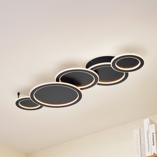 Lucande plafonieră LED Diala, negru, metal, 96 cm, reglabil, Negru, Camera de zi / sufragerie, Plastic, Modern