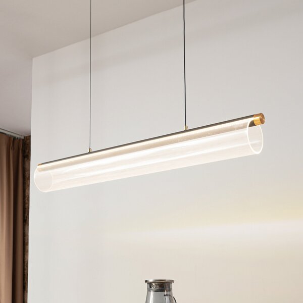 Lucande Lampă suspendată LED Alania, transparent, metal, 86.5cm, reglabil, Transparent, Camera de zi / sufragerie, Plastic, Modern