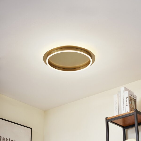 Lindby LED plafonieră Kunis, aur, plastic, Ø 46cm, Auriu / Alamă, Camera de zi / sufragerie, Plastic, Modern