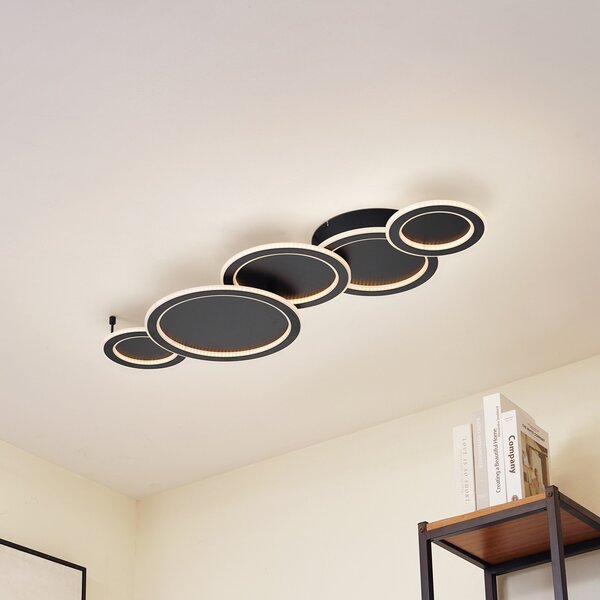 Lucande plafonieră LED Diala, negru, metal, 96 cm, reglabil, Negru, Camera de zi / sufragerie, Plastic, Modern