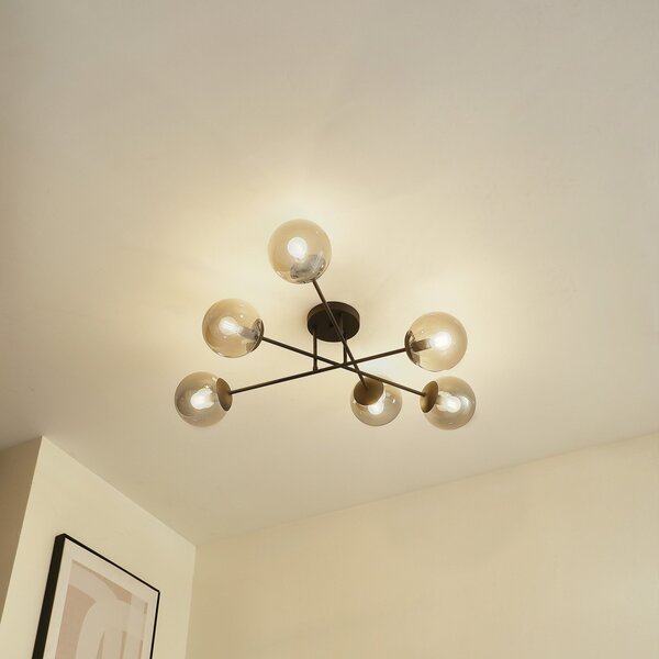 Lindby plafonieră Isamer, gri fum, Ø 80 cm, glob, reglabil, Negru, Camera de zi / sufragerie, Sticlă, Modern