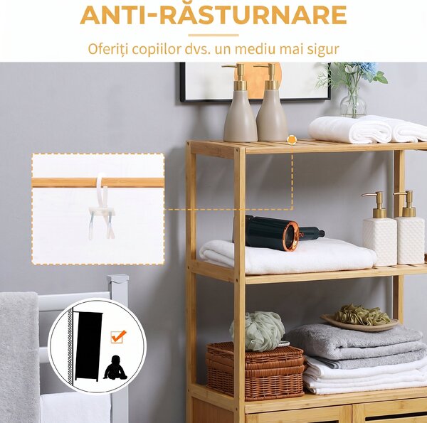 Kleankin Dulap de baie cu 2 rafturi deschise si dulap cu doua usi, din bambus cu usa cu clapeta, natural | Aosom Romania