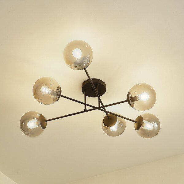 Lindby plafonieră Isamer, gri fum, Ø 80 cm, glob, reglabil, Negru, Camera de zi / sufragerie, Sticlă, Modern