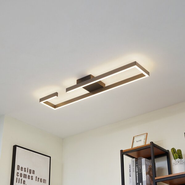 Lucande plafonieră LED Yvor, 100 cm, negru, aluminiu, Negru, Camera de zi / sufragerie, Metal, Modern