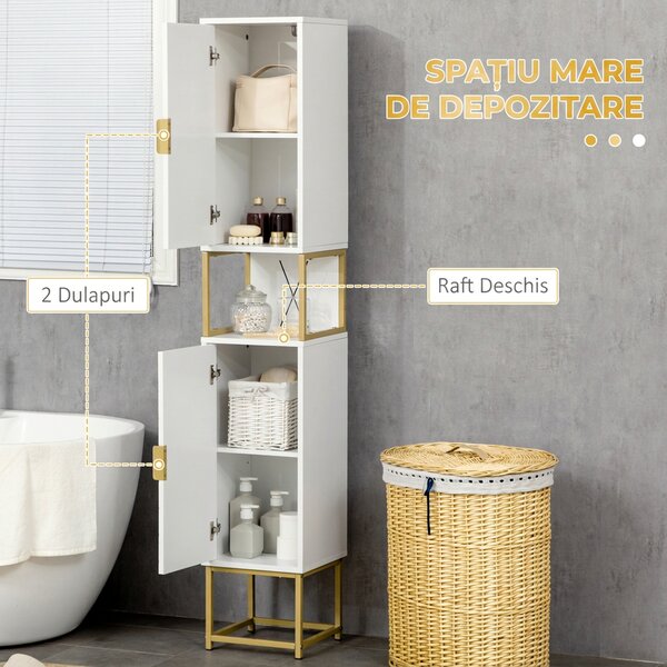 Kleankin Dulap baie cu dulapuri si compartimente deschise, mobilier pentru baie de dimensiuni reduse din MDF | Aosom Romania