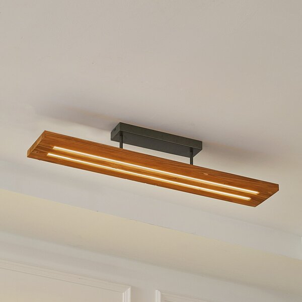 Lindby plafonieră LED Nesaja, negru, lemn, 98cm, dimabil, reglabil, Lemn, Camera de zi / sufragerie, Lemn, Casă de țară / Rustic