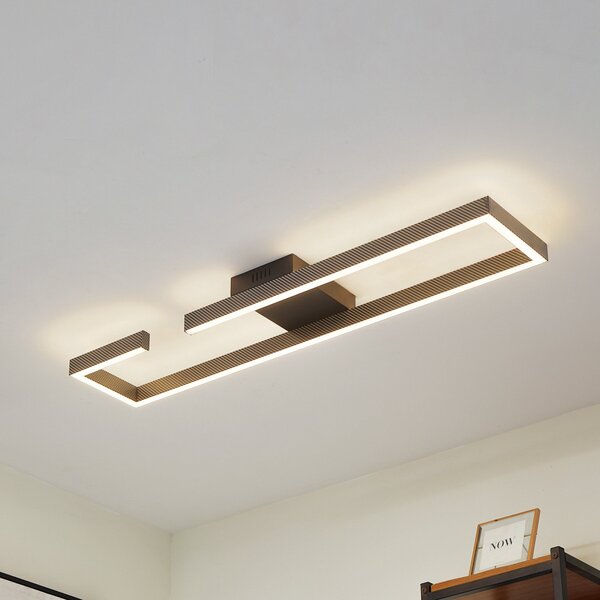 Lucande plafonieră LED Yvor, 100 cm, negru, aluminiu, Negru, Camera de zi / sufragerie, Metal, Modern
