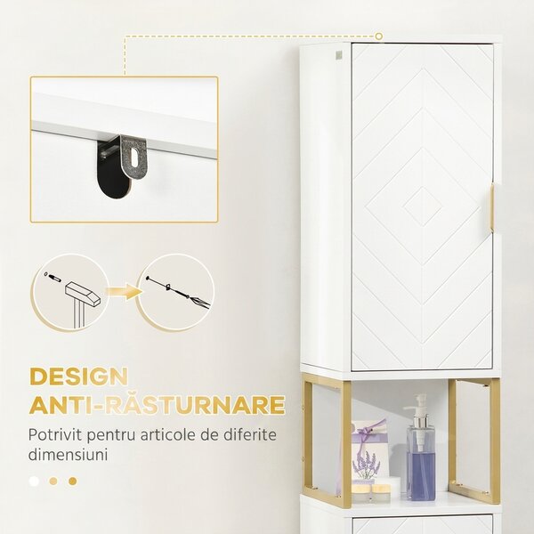 Kleankin Dulap baie cu dulapuri si compartimente deschise, mobilier pentru baie de dimensiuni reduse din MDF | Aosom Romania