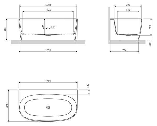 Cada freestanding, Omnires VALENCIA M+ , 158 x 86 cm, alb lucios