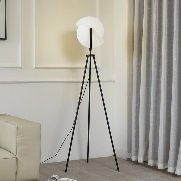 Lucande Helva lampadar, 150 cm, alb/negru, pivotant, reglabil, Negru, Camera de zi / sufragerie, Plastic, Scandinavă