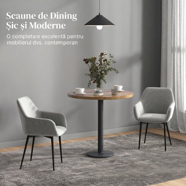 HOMCOM Set 2 Scaune de Dining Tapițate cu Brațe și Picioare din Oțel pentru Sufragerie, 54x57x80 cm, Gri Închis | Aosom Romania