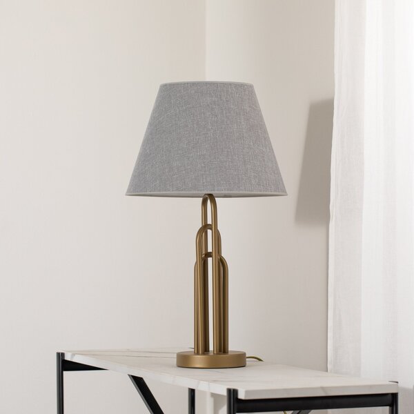 Avonni Lampă de masă Lazar, gri/auriu antic, înălțime 65 cm, textil/metal, Gri, Camera de zi / sufragerie, Metal