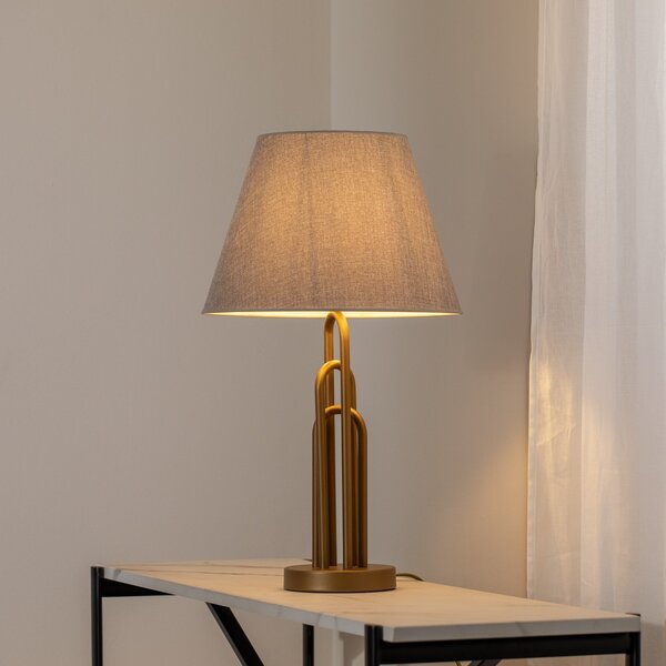 Avonni Lampă de masă Lazar, gri/auriu antic, înălțime 65 cm, textil/metal, Gri, Camera de zi / sufragerie, Metal