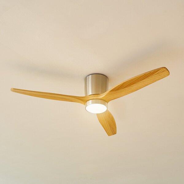 Lucande Ventilator de tavan cu LED Faipari, nichel, DC, silențios, 132 cm, Lemn, Camera de zi / sufragerie, Lemn, Modern