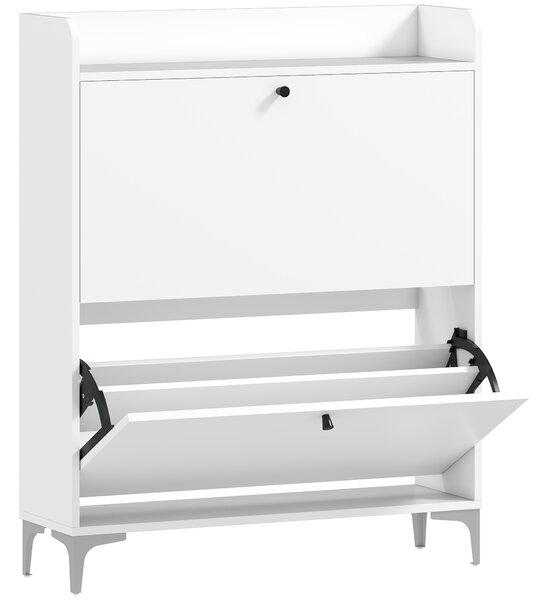 HOMCOM Dulap pentru încălțăminte Slim cu 2 sertare basculante și rafturi ajustabile, din lemn și metal, 80x24x101cm, alb | Aosom Romania