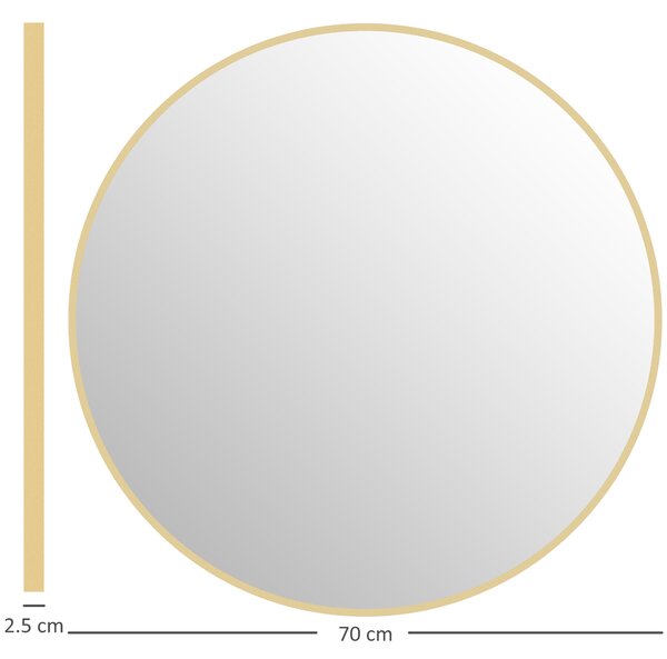HOMCOM Oglindă Rotundă pentru Baie, din Sticlă și Oțel, Ø70x2.5 cm, culoare Auriu | Aosom Romania