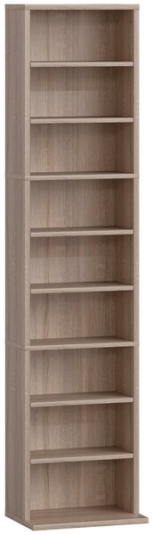 HOMCOM Raft pentru CD-uri cu 6 Rafturi Ajustabile, Capacitate 260 CD-uri/120 DVD-uri, 33x24x140 cm, Lemn Natural | Aosom Romania