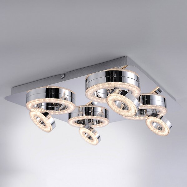JUST LIGHT. GmbH Plafonieră LED pătrată Tim cu 8 inele, Metalic, Hol, Metal, Modern