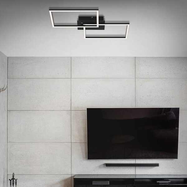 Briloner Plafonieră LED Frame CCT, negru, 50x39 cm, reglabil, Negru, Camera de zi / sufragerie, Metal, Modern