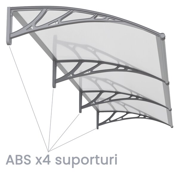 Copertină PREMIUM 240x100 cm, placă 6 mm dintr-o bucată – Gri/Transparent