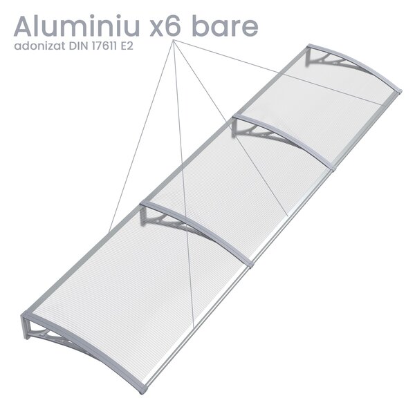 Copertină PREMIUM 240x100 cm, placă 6 mm dintr-o bucată – Gri/Transparent