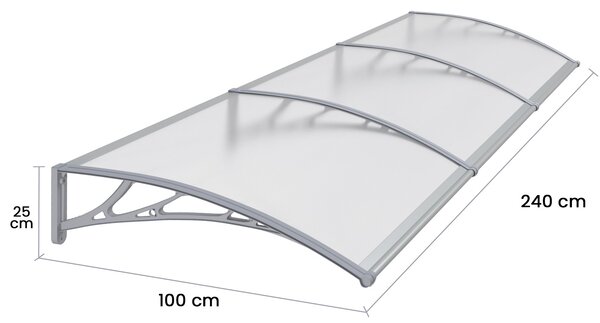 Copertină PREMIUM 240x100 cm, placă 6 mm dintr-o bucată – Gri/Transparent