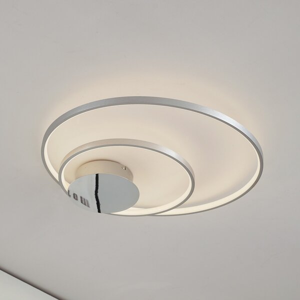 Lindby Nerwin plafonieră LED, 65 cm, rotundă, aluminiu/chrom, reglabil, Metalic, Camera de zi / sufragerie, Metal, Modern, Plafon rotund direct
