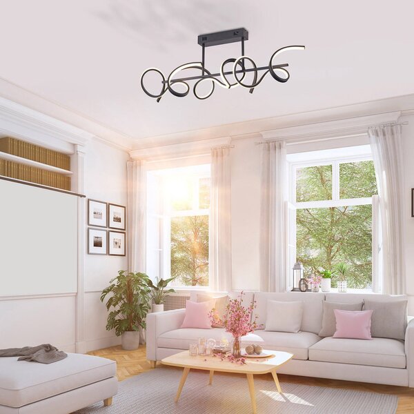 JUST LIGHT. GmbH Plafonieră LED Curls, negru, metal, 82 cm lungime, dimabil, reglabil, Negru, dormitor, Metal, Modern