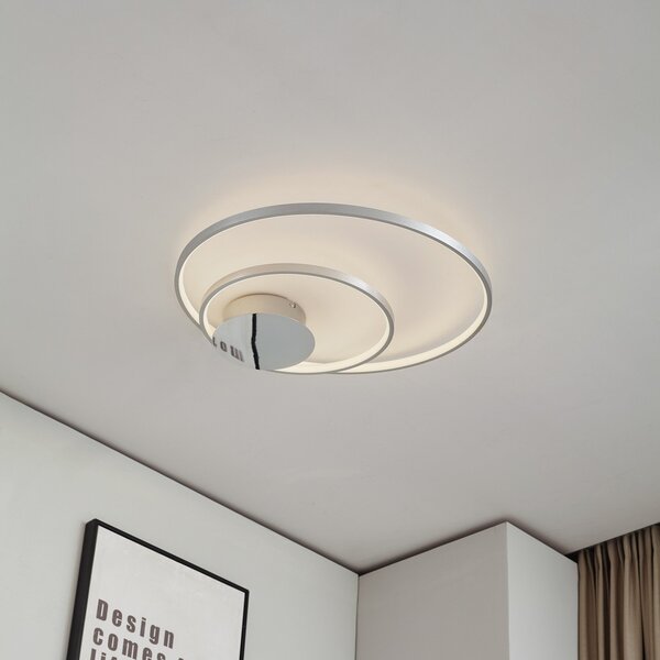 Lindby Nerwin plafonieră LED, 65 cm, rotundă, aluminiu/chrom, reglabil, Metalic, Camera de zi / sufragerie, Metal, Modern, Plafon rotund direct