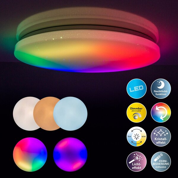 Näve Plafonieră LED Rainbow, dim, RGBW, lumină noapte, reglabil, Alb, Hol, Plastic, Modern