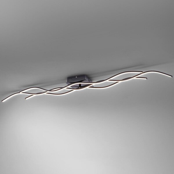 JUST LIGHT. GmbH Wave plafonieră LED 3.000K 137,5x16 cm negru, Negru, Camera de zi / sufragerie, Metal, Modern